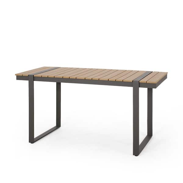 Noble House Chaves Natural and Gray Aluminum Outdoor Dining Table