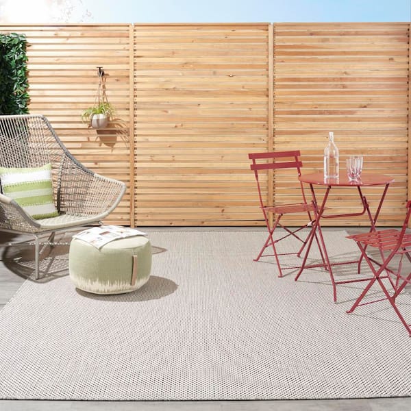 Courtyard Ivory Charcoal 9 ft. x 12 ft. Geometric Contemporary Indoor/Outdoor Patio Area Rug