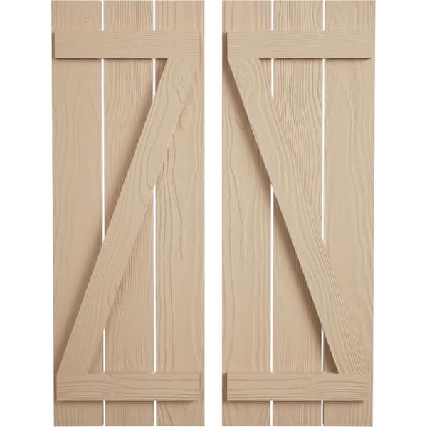 Ekena Millwork 17.5 in. x 52 in. Timberthane Polyurethane 3-Board Spaced Board-n-Batten Sandblasted Faux Wood Shutters w/Z-Board Pair