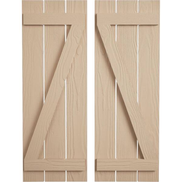 Ekena Millwork 17.5 in. x 66 in. Timberthane Polyurethane 3-Board Spaced Board-n-Batten Sandblasted Faux Wood Shutters w/Z-Board Pair