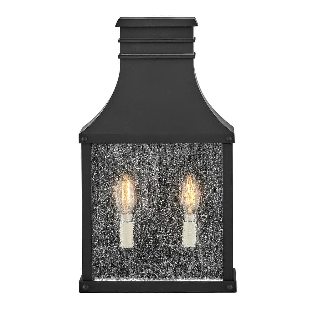 Museum Black Aluminum Outdoor Wall Light with Clear Seedy Glass