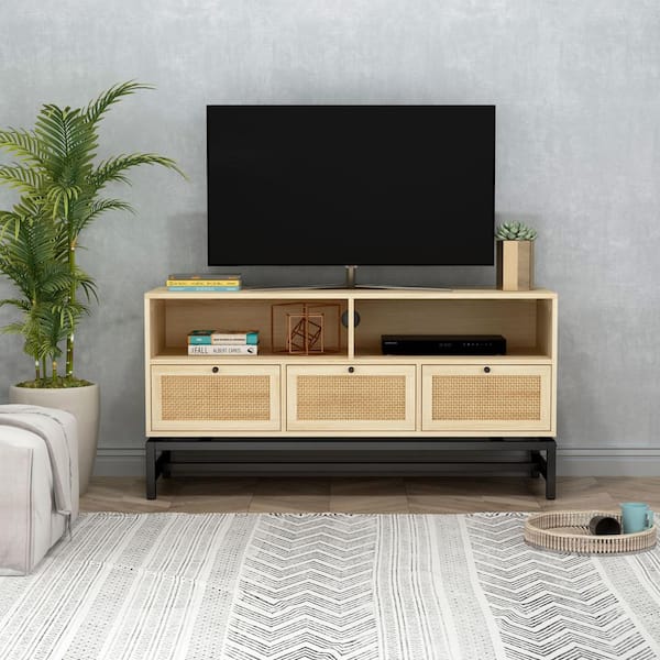J&E Home 47.2 in.Entertainment Center Media Console Table with 3-Drawers and Open Shelves Fits TV's up to 50 in.