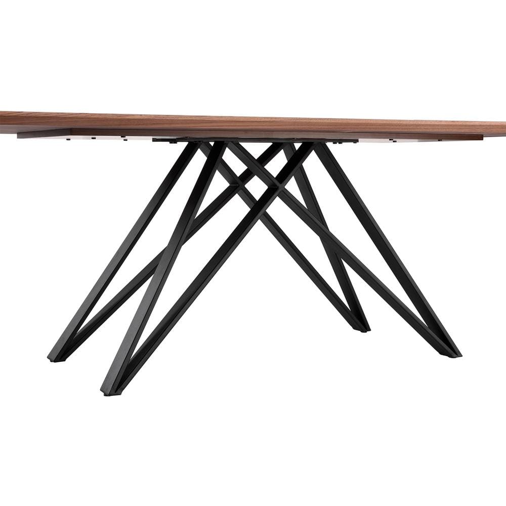 Modena Contemporary Matte Black and Walnut Wood Rectangular Dining Table