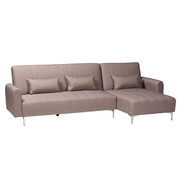 Baxton Studio Lanoka 103.1 in. Clay Fabric Twin Size Sofa Bed