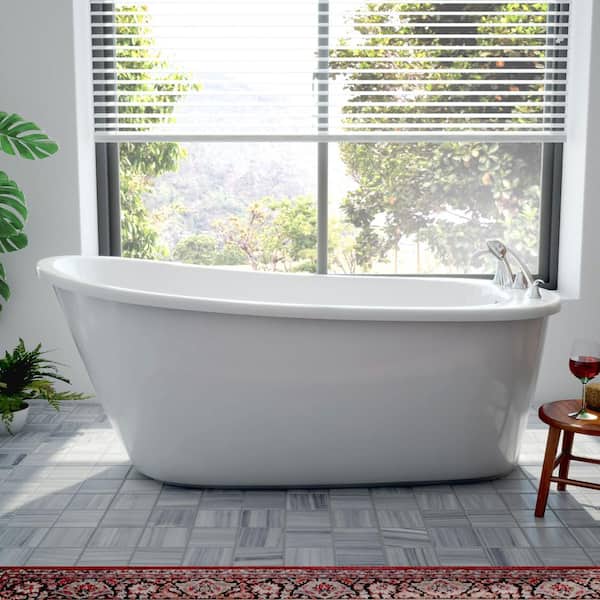 Seneca 60 in. W x 32 in. D Fiberglass Freestanding Flatbottom Soaking Bathtub in White