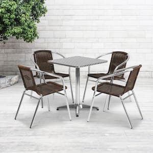 5-Piece Aluminum Outdoor Dining Set 23.5 in. Round Outdoor Table Set with 4 Rattan Chairs in Dark Brown
