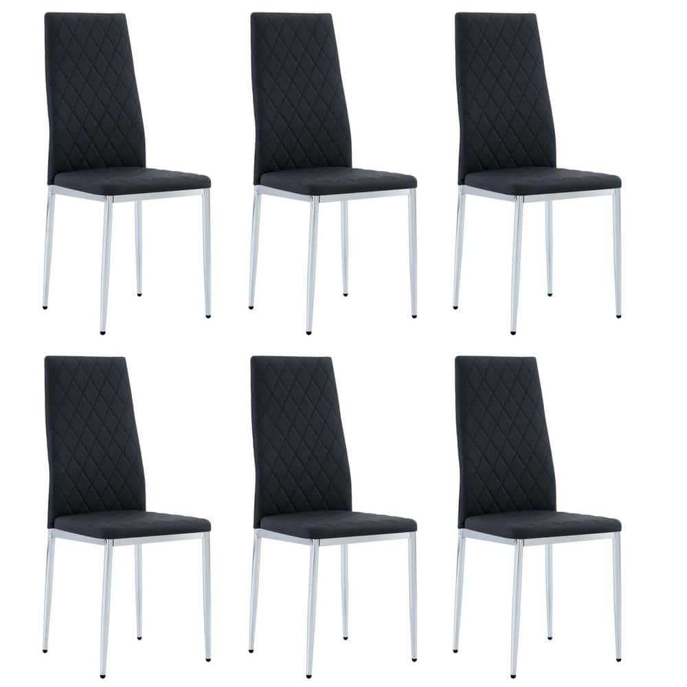 Black PU Leather Checkered Armless High Back Dining Chair with Metal Legs f