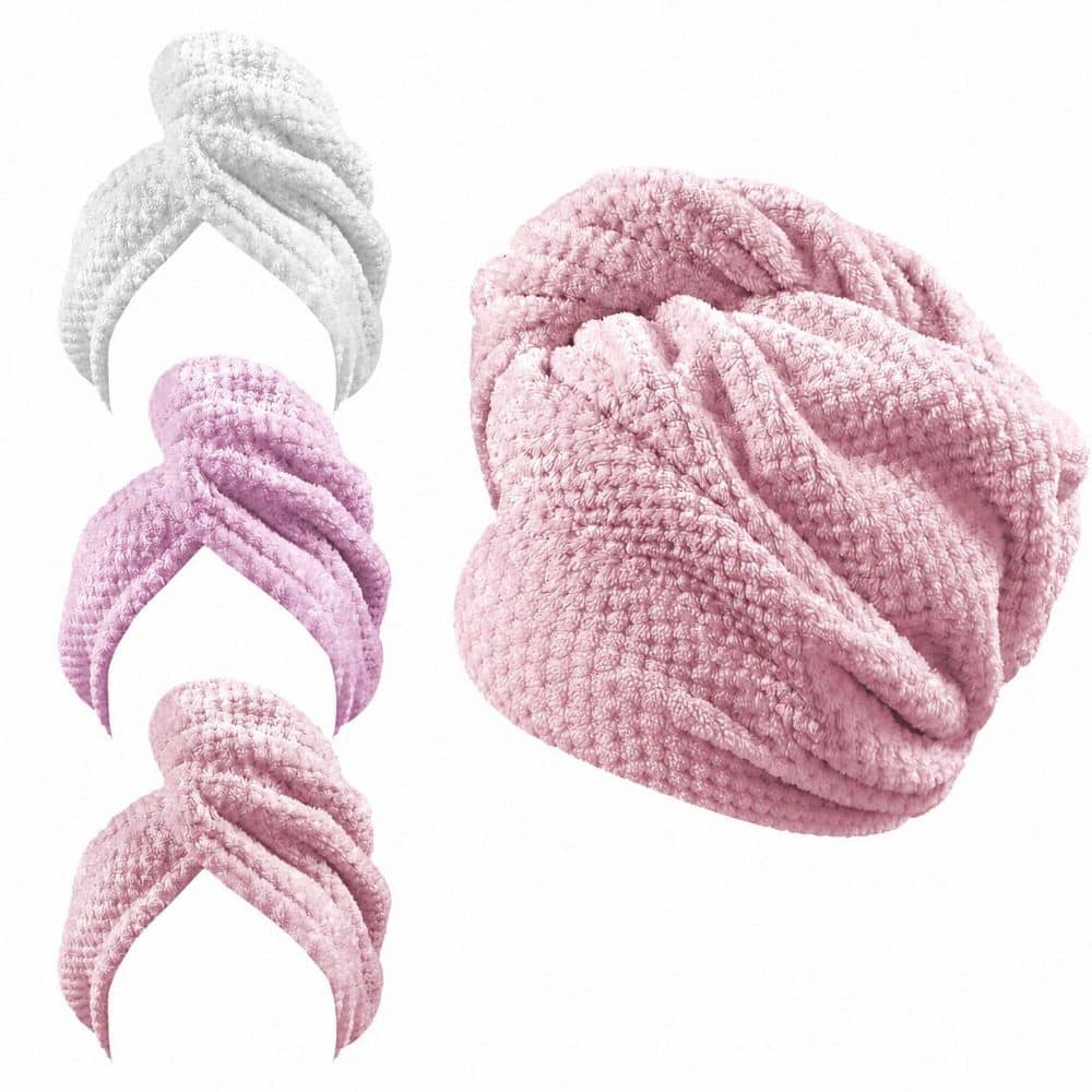 Pink White Purple 3 Pack Hair Towel Wrap Super Absorbent Microfiber Quick Dry Anti Frizz Bath Accessory