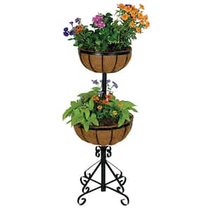 2-Tier Black Forge Planter with Coco Liner