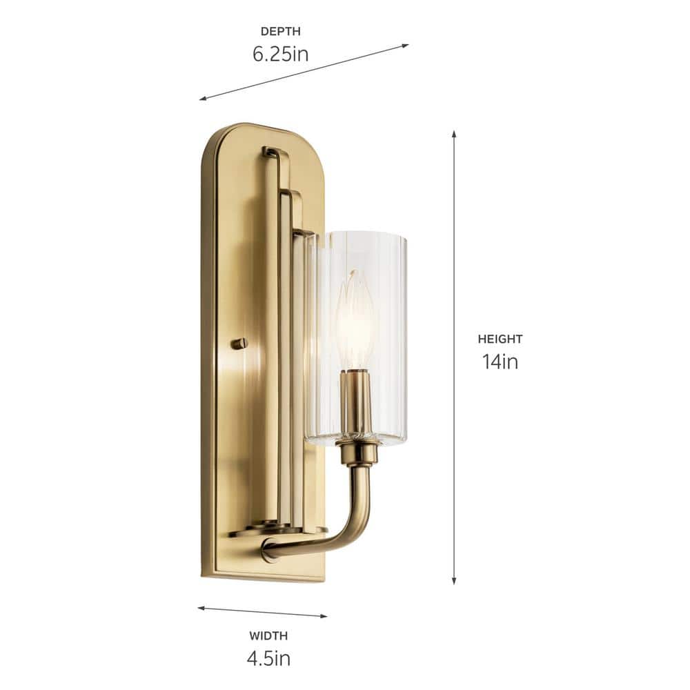 Kimrose Brushed Natural Brass Cylinder Sconce with Clear Fluted Glass