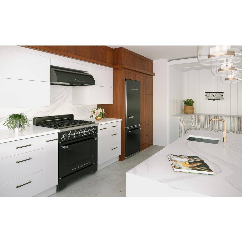 Midnight Black 36" Retro Convection Gas Range with Chrome Accents