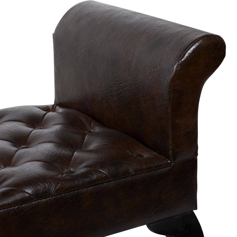 Modern 53'' Walnut Brown Leather and Wood Entryway Bench