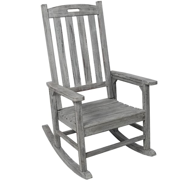 Ami Oversized Light Gray Wood Outdoor Rocking Chair, High Back Porch Rocker with Wide Seat for Indoor and Outdoor