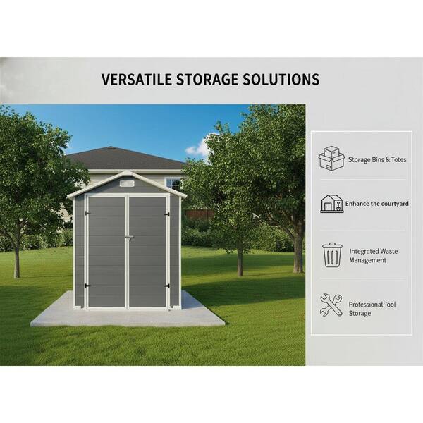 Light Gray 6 ft. W x 4 ft. D Plastic Resin Shed with Floor and