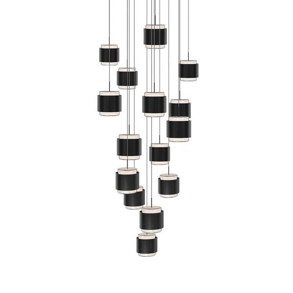 Banded 15-Light Black Integrated LED Round Pendant Light Selectable 4CCT 2700K-3000K-3500K-4000K