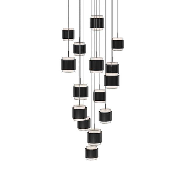 Banded 15-Light Black Integrated LED Round Pendant Light Selectable 4CCT 2700K-3000K-3500K-4000K