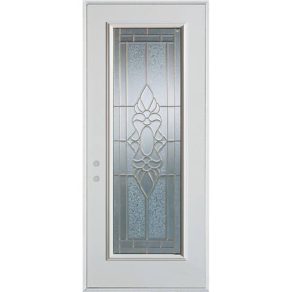 Stanley Doors 32 in. x 80 in. Traditional Brass Full Lite Painted White Right-Hand Inswing Steel Prehung Front Door