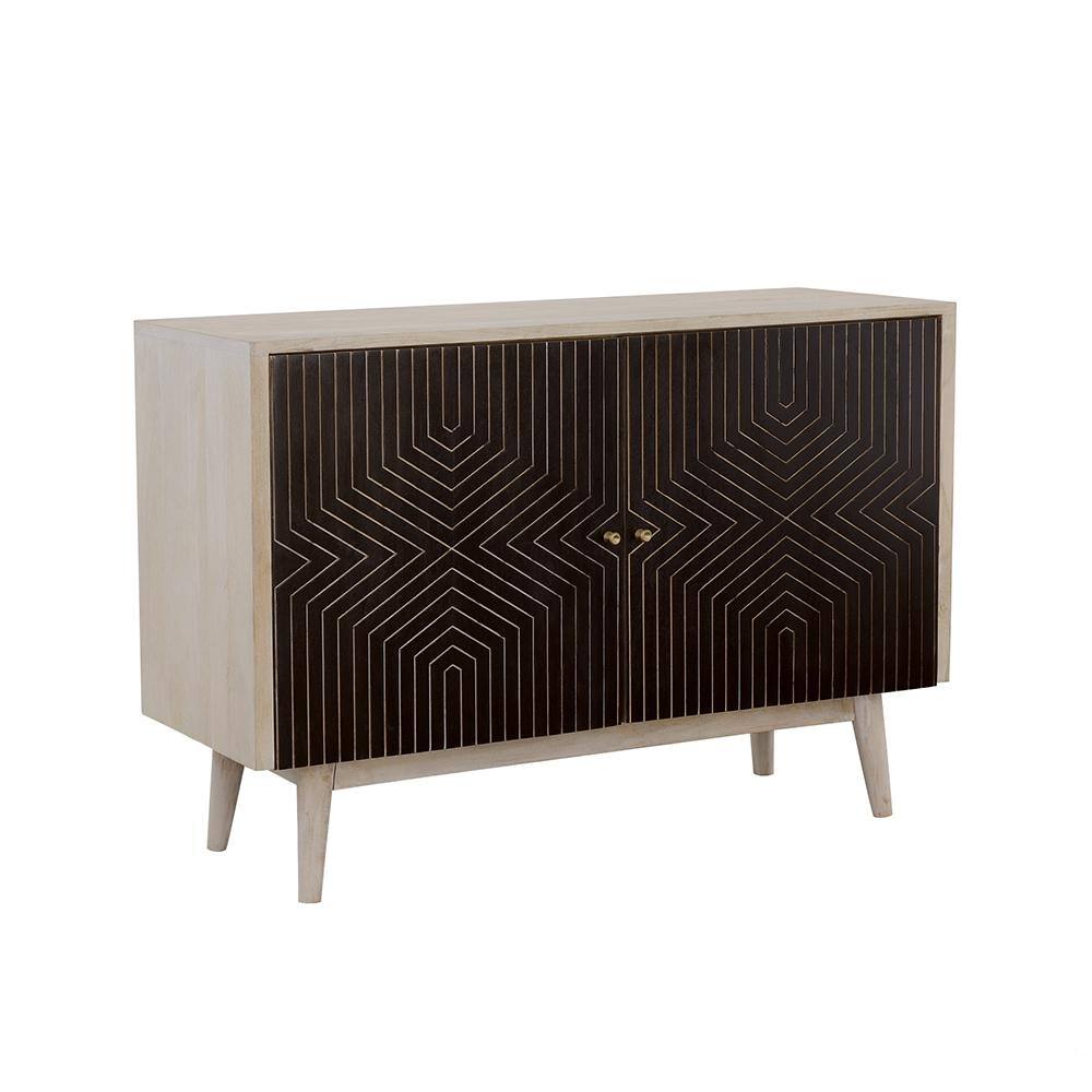 White Washed and Black Mango Wood 2-Door Accent Cabinet