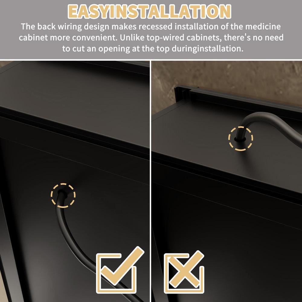 30" x 26" Black Aluminum LED Medicine Cabinet with Mirror