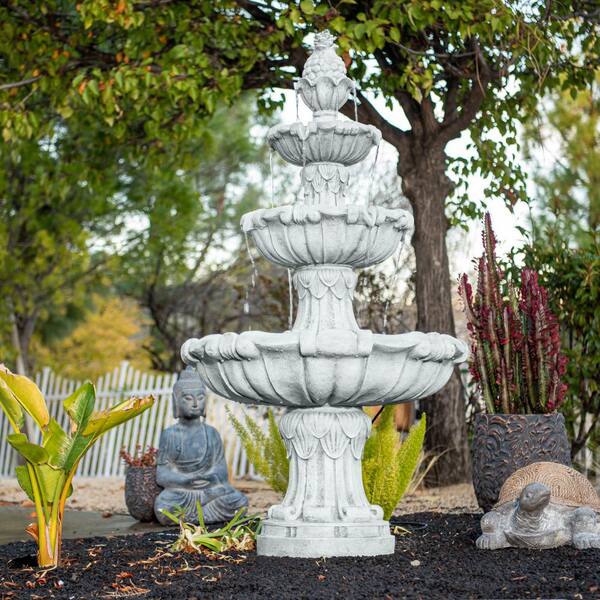 XBRAND Classic Leaf 58.3 in. Electric Resin White Tiered Fountain