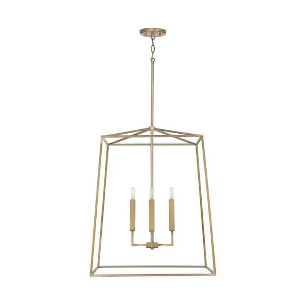 Thea 60-Watts 4-Light Aged Brass Lantern Foyer Pendant Light, No Bulbs Included
