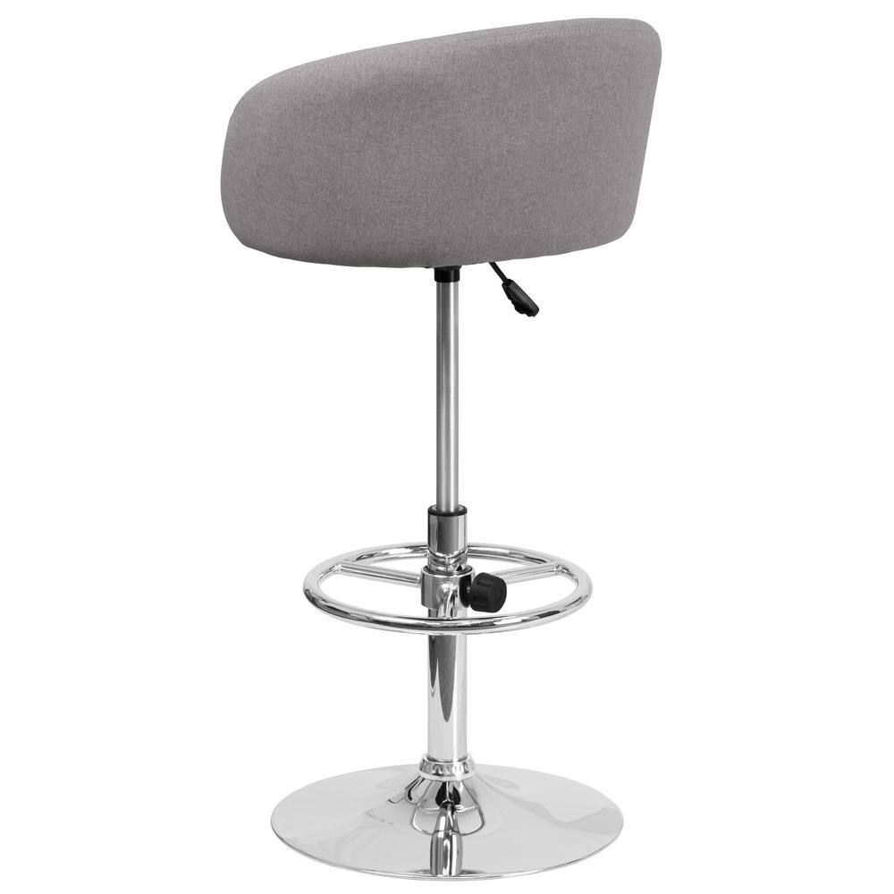 Gray Fabric Adjustable Height Swivel Barstool with Chrome Base