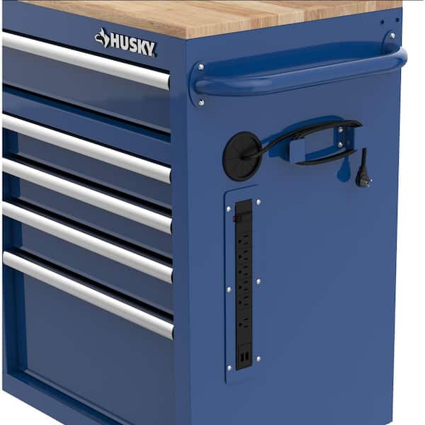 46 in. 9 Drawer Mobile Storage Cabinet with Solid Wood Top, Blue