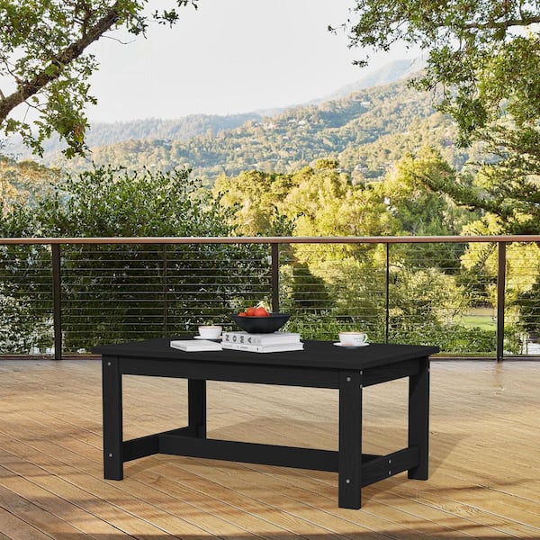 HDPE Black Rectangle Outdoor Coffee Table, All-Weather Patio Table for Sectional Couch, 37.8 in. x 22.8 in.