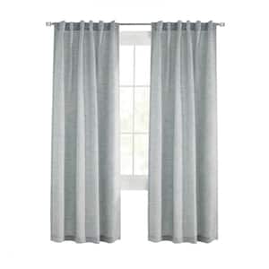 Danbury Blue Polyester Textured Jacquard 52 in. W x 84 in. L Dual Header Indoor Light Filtering Curtain (Single-Panel)