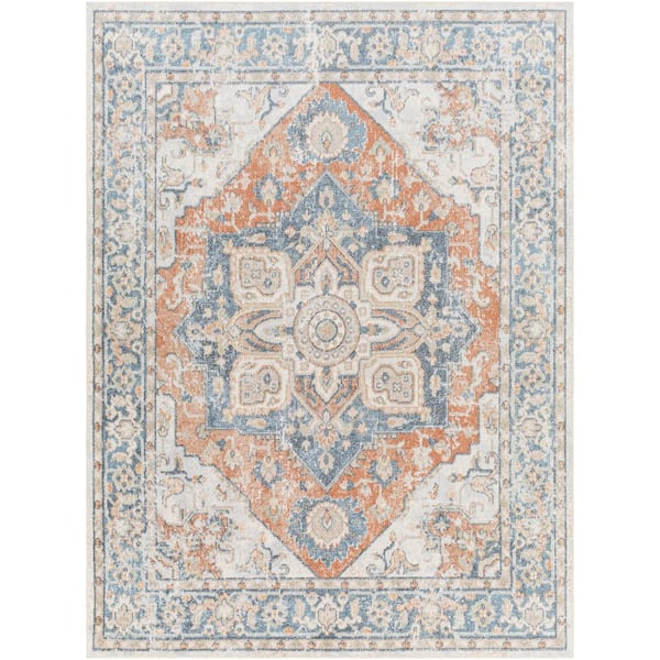 Livabliss Lillian Camel/Navy 8 ft. x 10 ft. Medallion Machine-Washable Indoor Area Rug