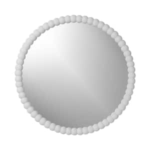DENISE  Decorative Large Beaded Round Wood Mirror, Whitewash 28 in. x 28 in.