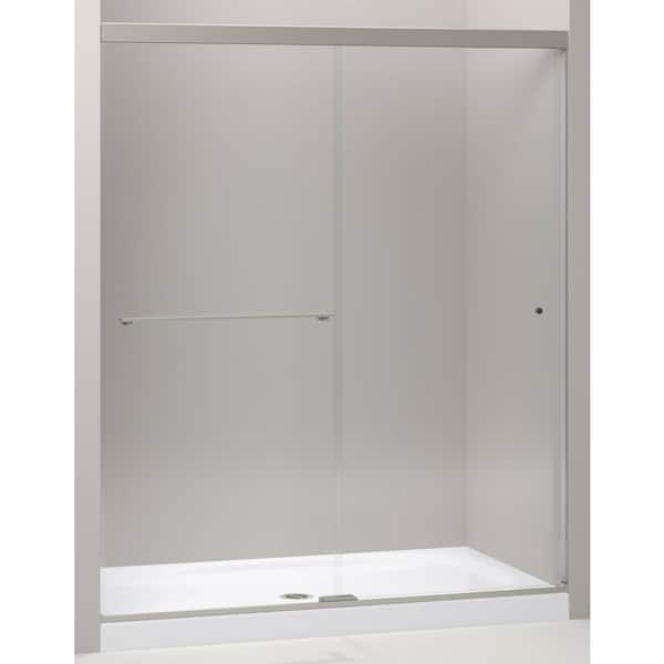KOHLER Revel 57-60 in. W x 76 in. H Sliding Frameless Sliding Shower Door in Anodized Brushed Nickel with Crystal Clear Glass