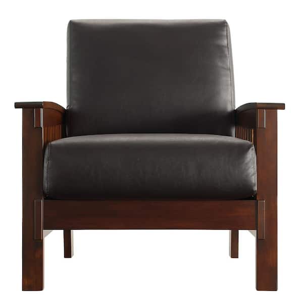 HomeSullivan Mission-Inspired Dark Brown Vinyl Arm Chair