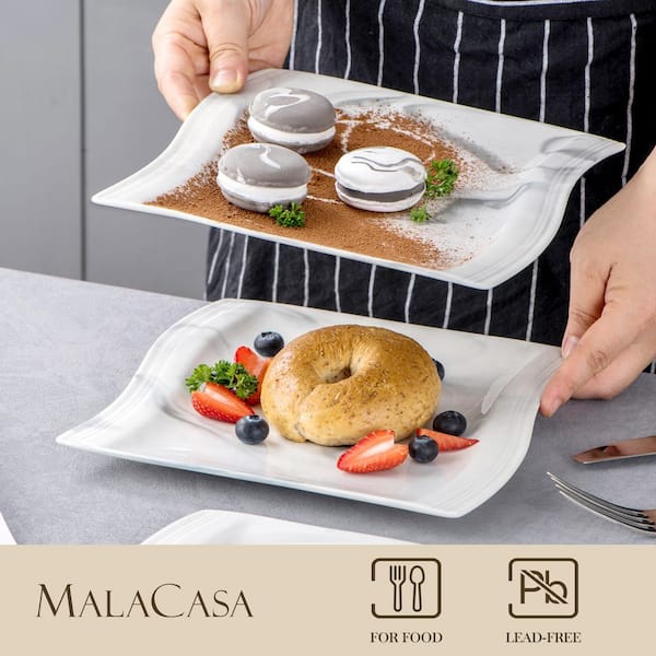 MALACASA Flora 8.25 in. Marble Grey Wave Shaped Porcelain Dessert Plate  Side Plates (Set of 6) FLORA-6DPS-GREY - The Home Depot