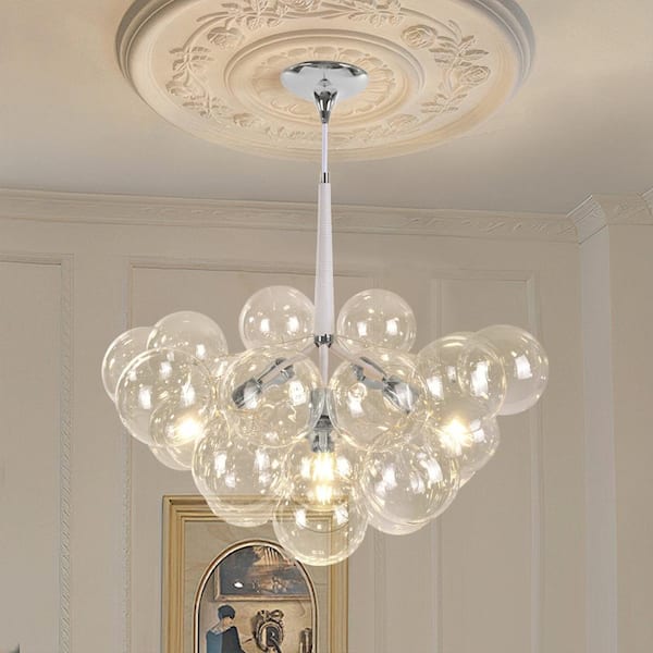 油彩『Dwelling in Change』 HUOKU Alma 6-Light 24.8 in.W Silver and White Cluster Bubble