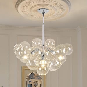 Alma 6-Light White and Silver Bubble, Island, Shaded Cluster, Globe Chandelier for Dining with bulbs Included