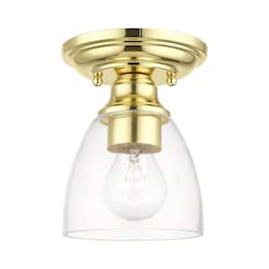 Grandview 5.375 in. 1-Light Polished Brass Petite Semi Flush Mount with Clear Glass