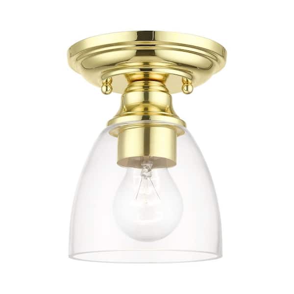 AVIANCE LIGHTING Grandview 5.375 in. 1-Light Polished Brass Petite Semi Flush Mount with Clear Glass