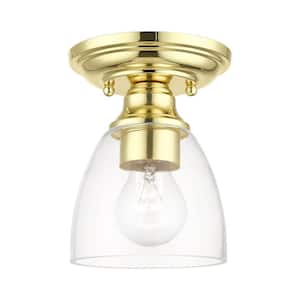 Montgomery 5.375 in. 1-Light Polished Brass Petite Semi-Flush Mount with Clear Glass