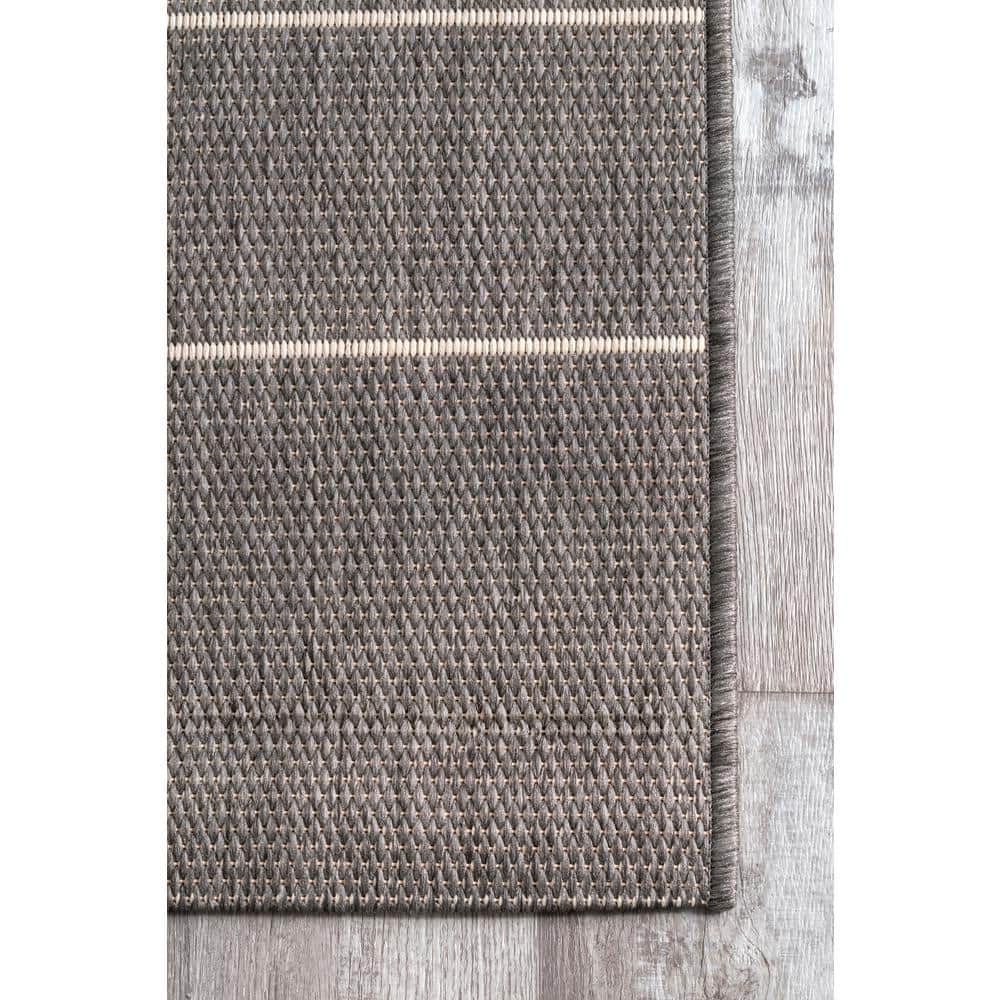 Gray Stripe Synthetic 52"x24" Easy Care Rectangular Rug