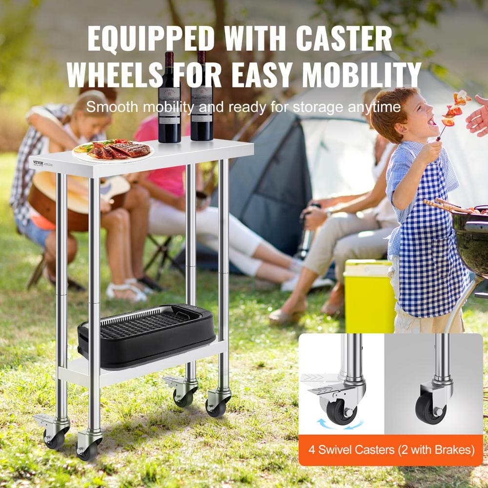 Silver Stainless Steel Adjustable Height Kitchen Cart