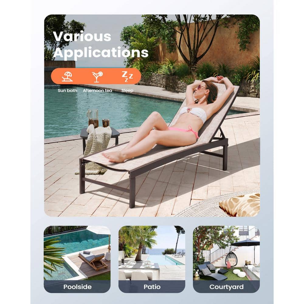 Beige Aluminum Adjustable Outdoor Chaise Lounge Set