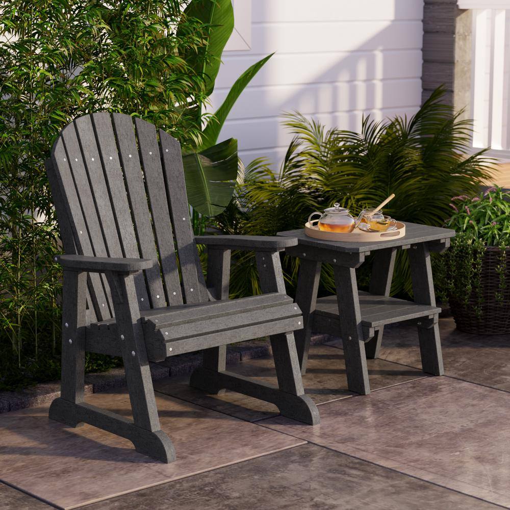 Heritage Dark Gray HDPE Outdoor Fan Back Chair with Arms