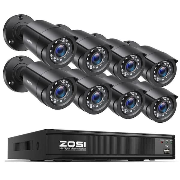 H. 265+ 8 Channel DVR Home Security System with 8-Wired 1080p Full HD Outdoor Bullet Cameras, Black