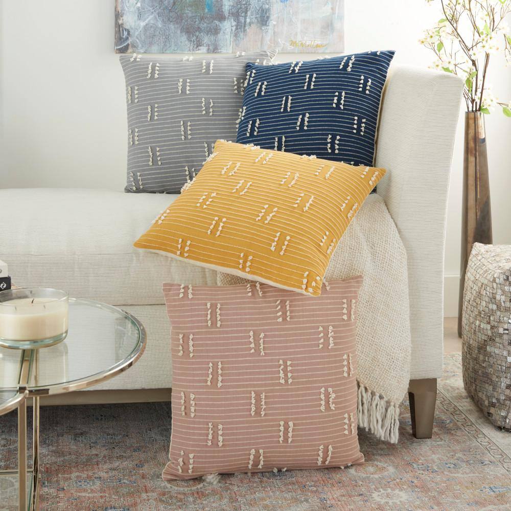Gray Embroidered Cotton Square Throw Pillow 18"