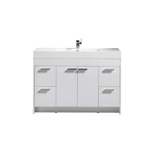 Lugano 48 in. Single Sink White Bath Vanity with White Acrylic Top (Assembled)