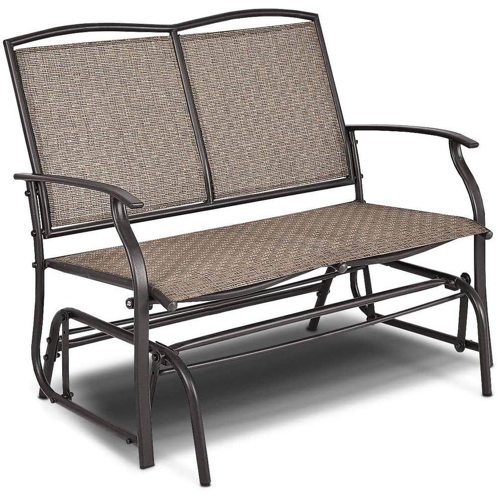 Costway 2Person Brown Metal Outdoor Glider Bench Armchair Backyard KYD310N0 The Home Depot