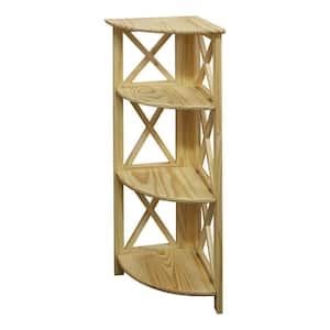 38.75 in. Natural Wood 4-shelf Etagere Bookcase