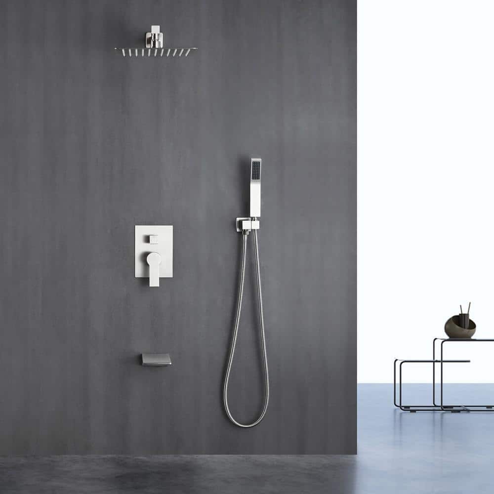 Brushed Nickel 10" Rain Shower Faucet Set with Handheld