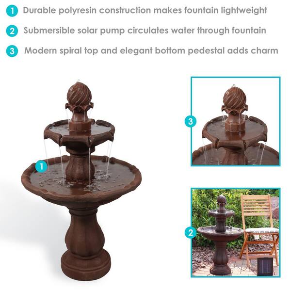 Sunnydaze Ornate Elegance Outdoor Solar Fountain with Battery - Rustic